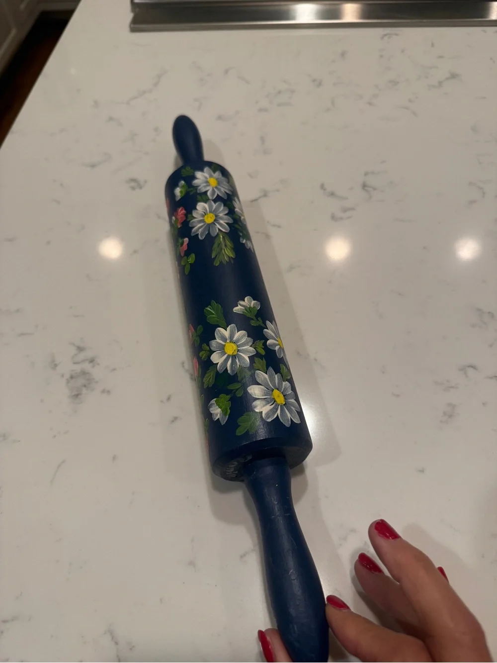 Hand-Painted Wooden Rolling Pin | Blue Daisy Cottage Farmhouse Kitchen Decor